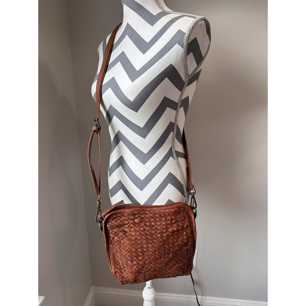 Platania Woven Leather Crossbody Bag Made in Italy Cognac Tan Intrecciato